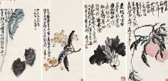 吴昌硕《花果四屏》 历代国画 第1张