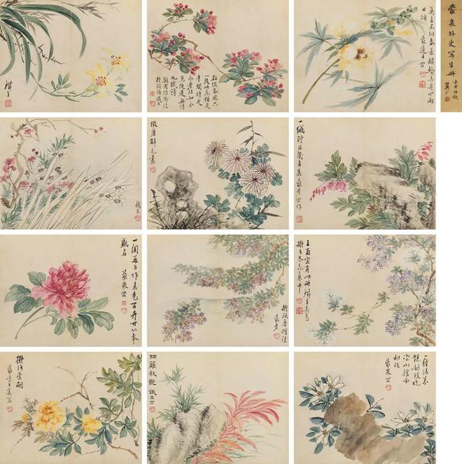 奚冈《花卉册》十二开 历代国画 第1张