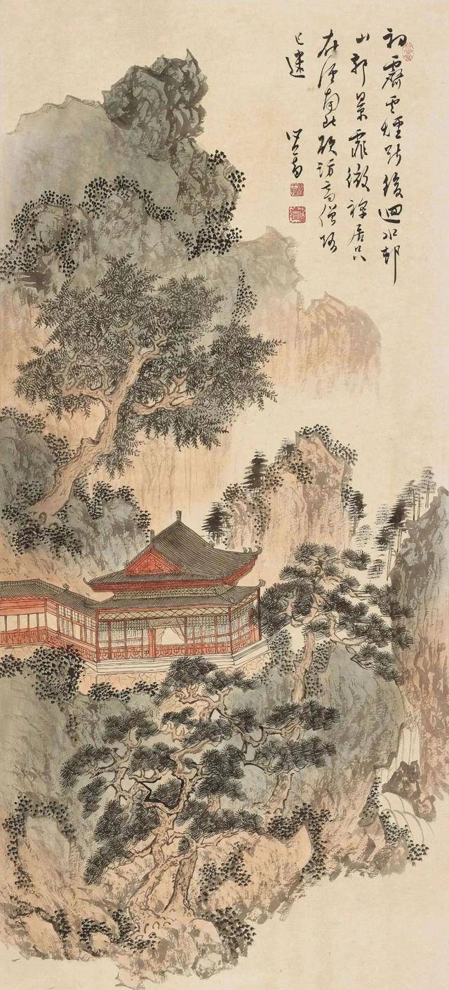溥儒《溪山访僧》 历代国画 第1张