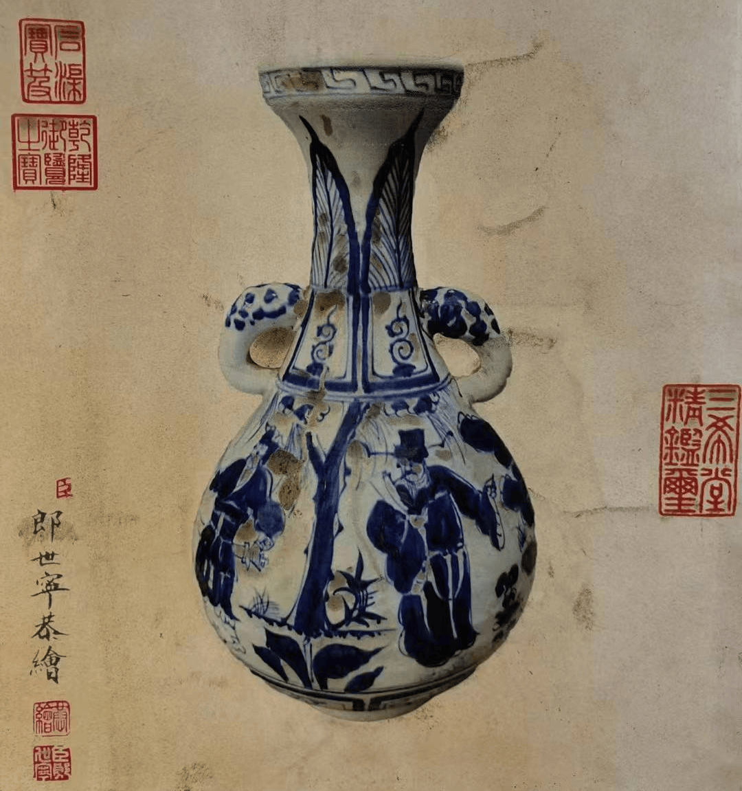 郎世宁《皇宫贡瓷》 历代国画 第2张