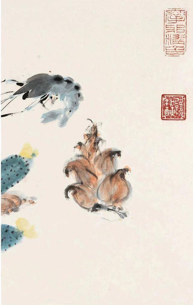 张大千《蔬筍海蝦》 历代国画 第2张