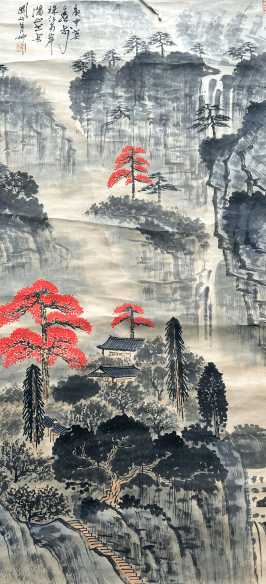 关山月 《墨彩山水立轴》 历代国画 第3张