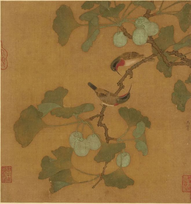 马世昌《银杏翠鸟图》 历代国画 第2张-墨韵书香 马世昌《银杏翠鸟图》 历代国画 第2张