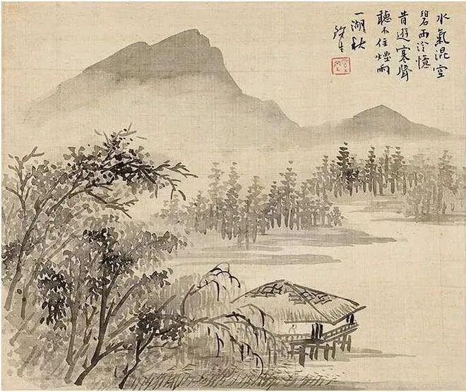 奚冈 淡墨山水 历代国画 第17张