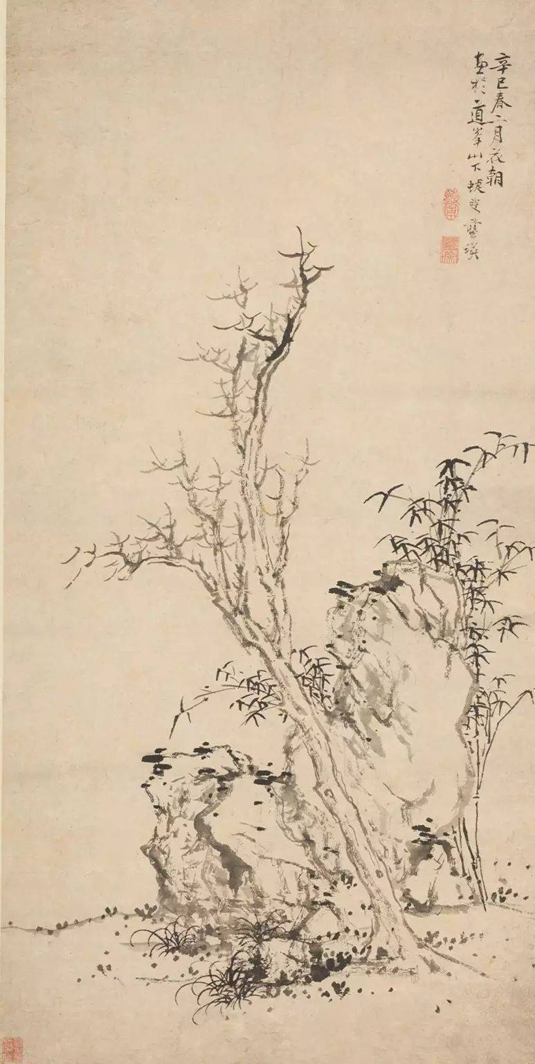 蓝瑛《枯木竹石图》 历代国画 第1张