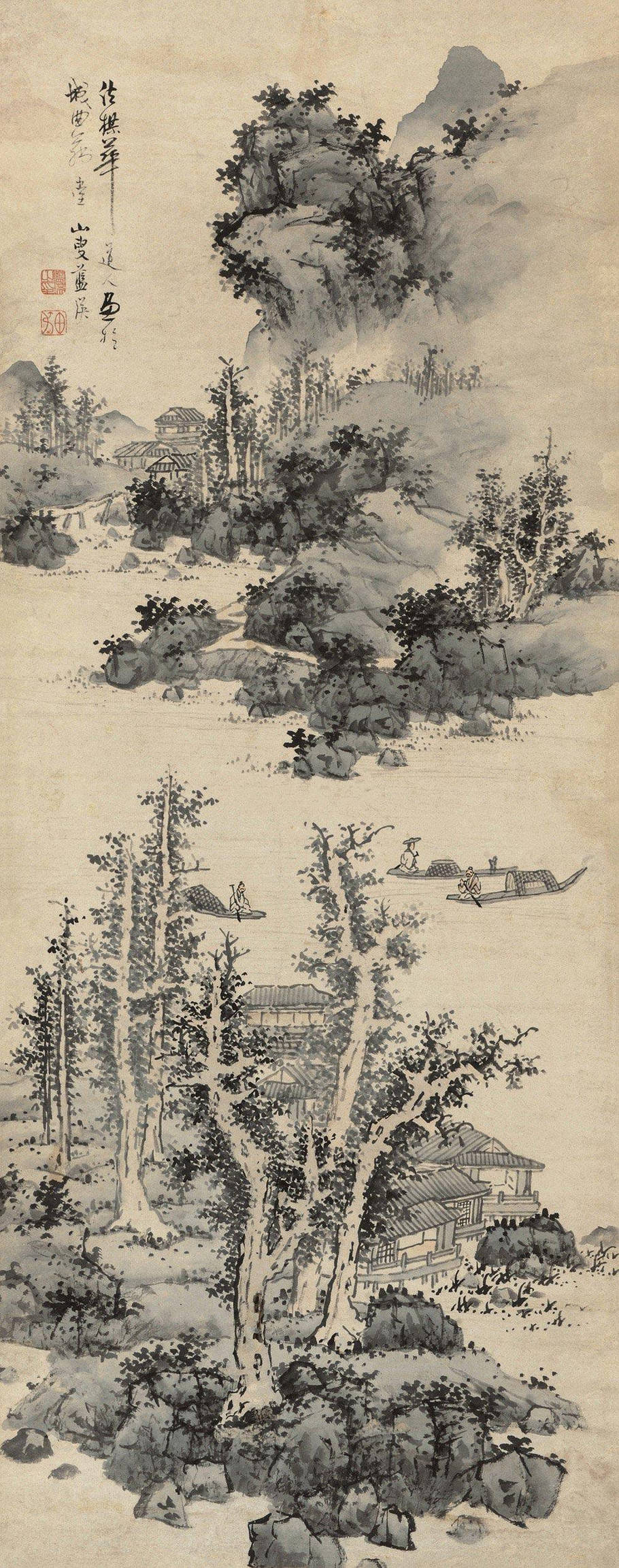 蓝瑛《青山放舟图》 历代国画 第1张
