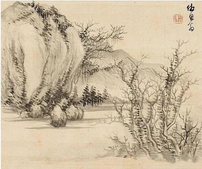 奚冈 淡墨山水 历代国画 第12张