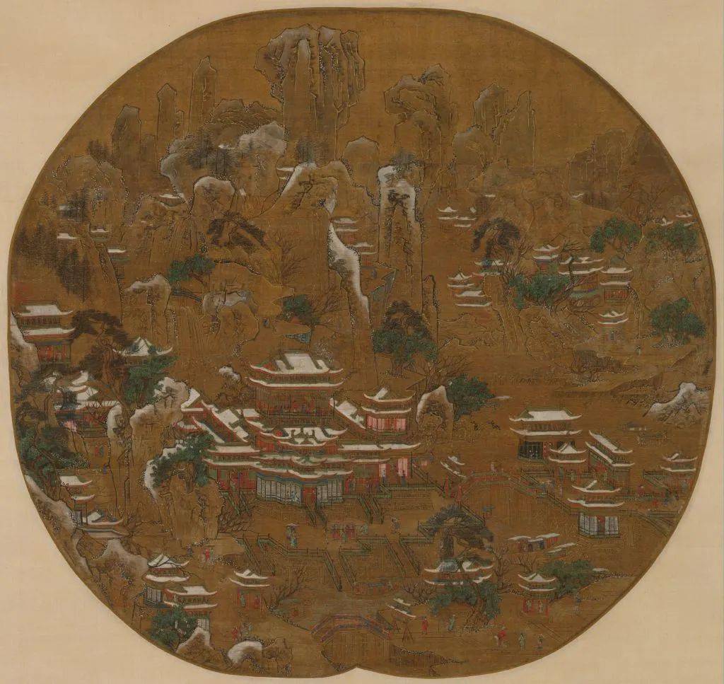 李思训《京畿瑞雪图》纨扇 历代国画 第1张