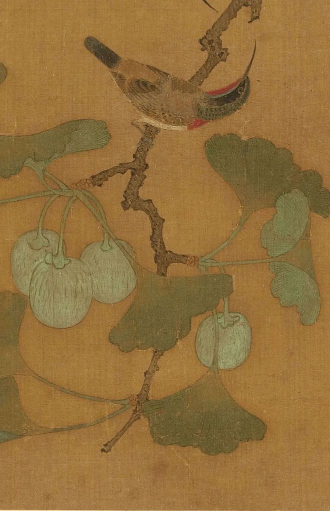 马世昌《银杏翠鸟图》 历代国画 第4张-墨韵书香 马世昌《银杏翠鸟图》 历代国画 第4张