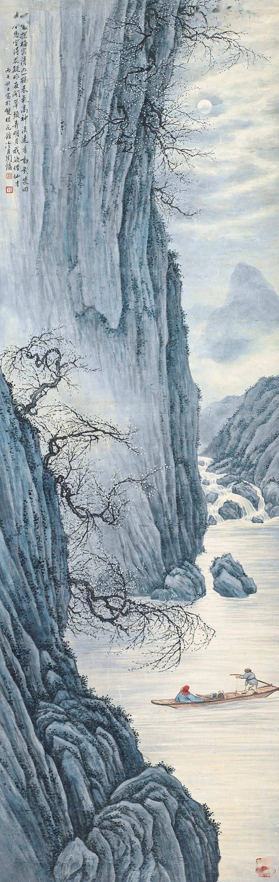 陶冷月 《月下探梅》 历代国画 第1张-墨韵书香 陶冷月 《月下探梅》 历代国画 第1张