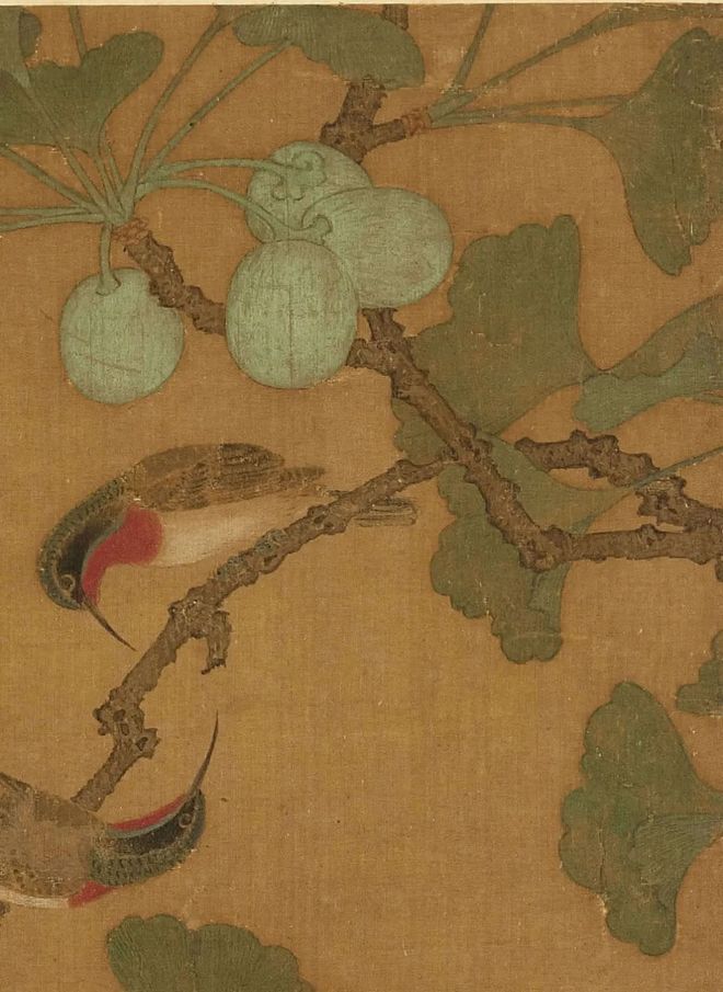 马世昌《银杏翠鸟图》 历代国画 第3张-墨韵书香 马世昌《银杏翠鸟图》 历代国画 第3张