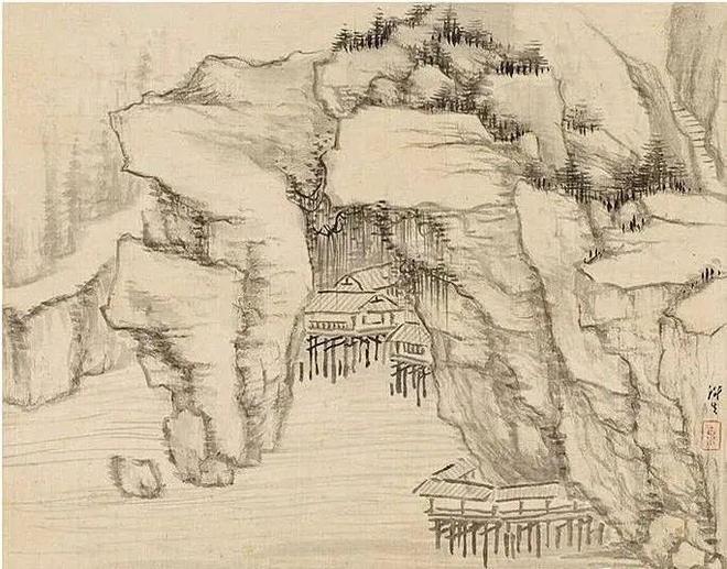 奚冈 淡墨山水 历代国画 第11张