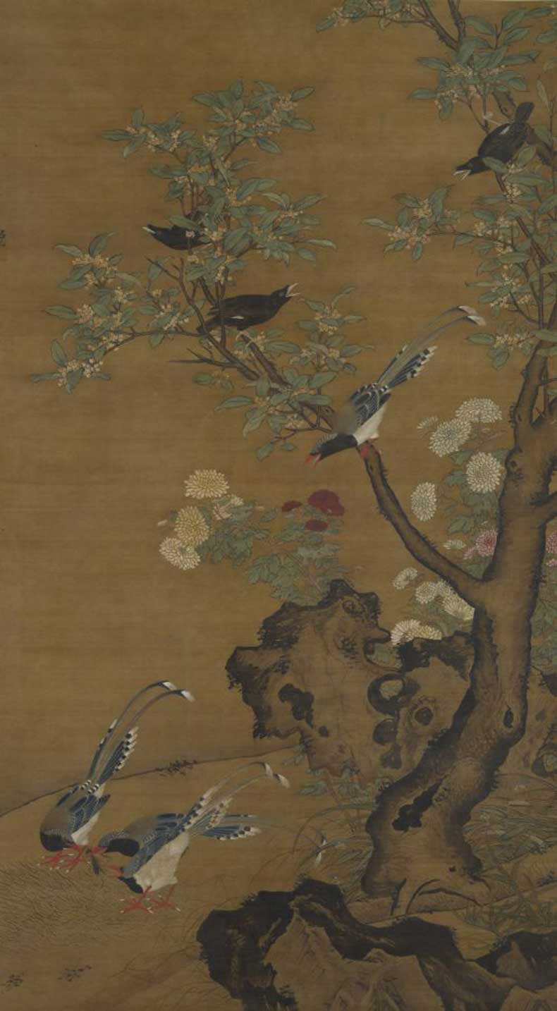 吕纪《桂菊山禽图》 历代国画 第1张