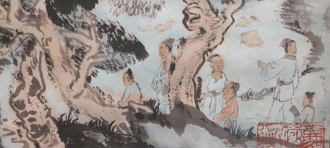 陆俨少《暮春泳归图》 历代国画 第3张