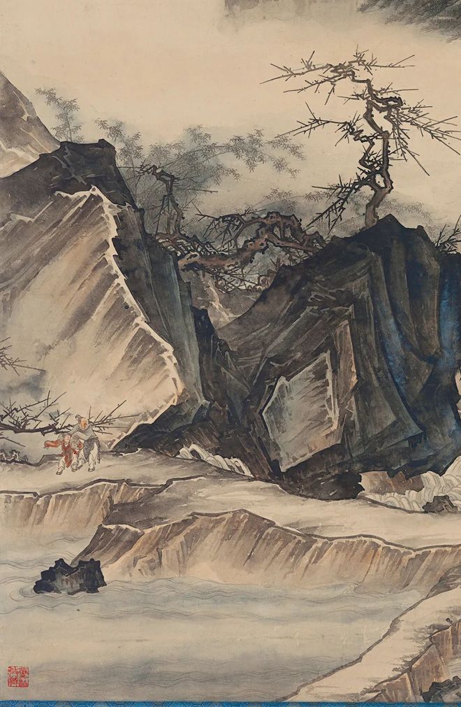 陈少梅 《仿宋人马远踏歌图》 历代国画 第3张