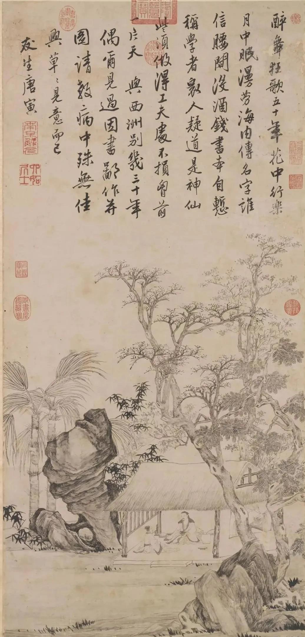 明  唐寅 《西洲话旧图》 历代国画 第1张