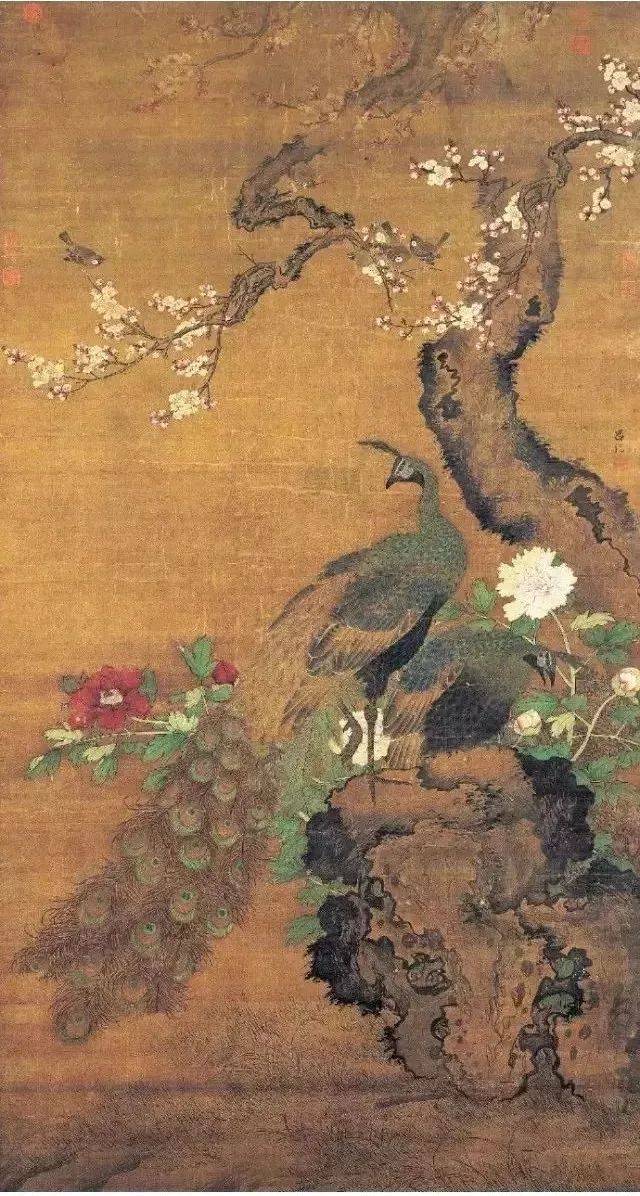 明 吕纪《杏花孔雀图》 历代国画 第1张