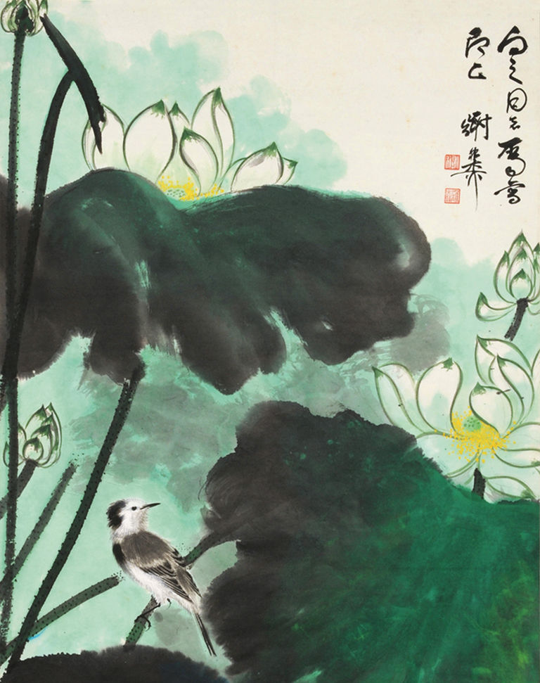 谢稚柳《荷塘鸣禽图》 历代国画 第3张