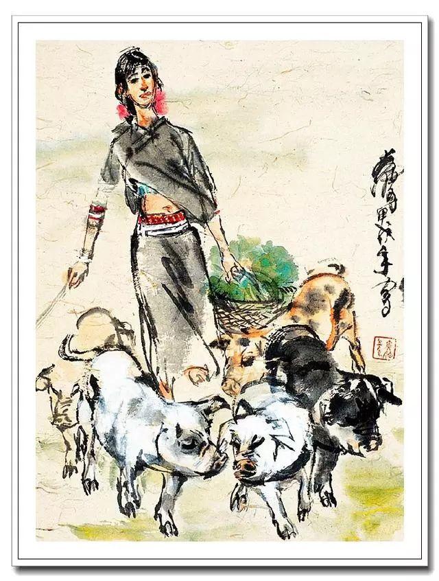 黄胄画猪，憨态可掬 历代国画 第4张