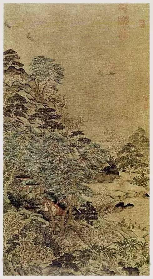 李思训《江帆楼阁图》 历代国画 第1张