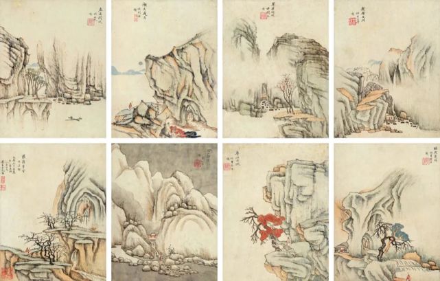 明代沉颢《仿古山水册》 历代国画 第1张