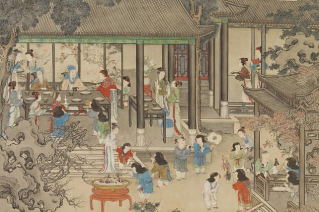 清代姚文瀚《岁朝欢庆图》 历代国画 第1张