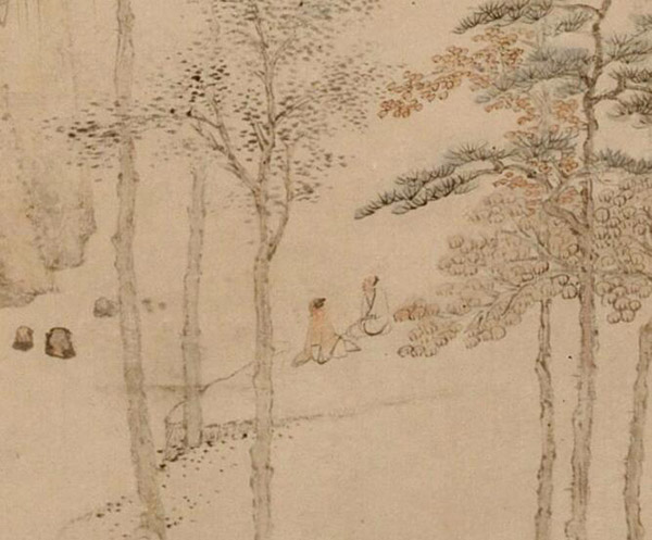 查士标《秋林远岫图》 历代国画 第5张