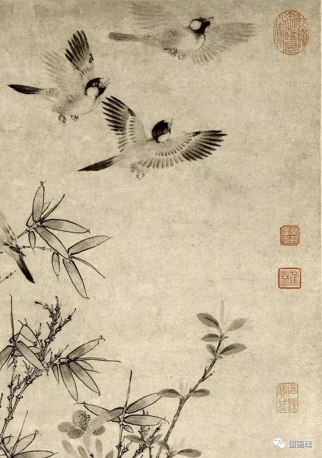 元 王渊《竹石集禽图》 历代国画 第3张