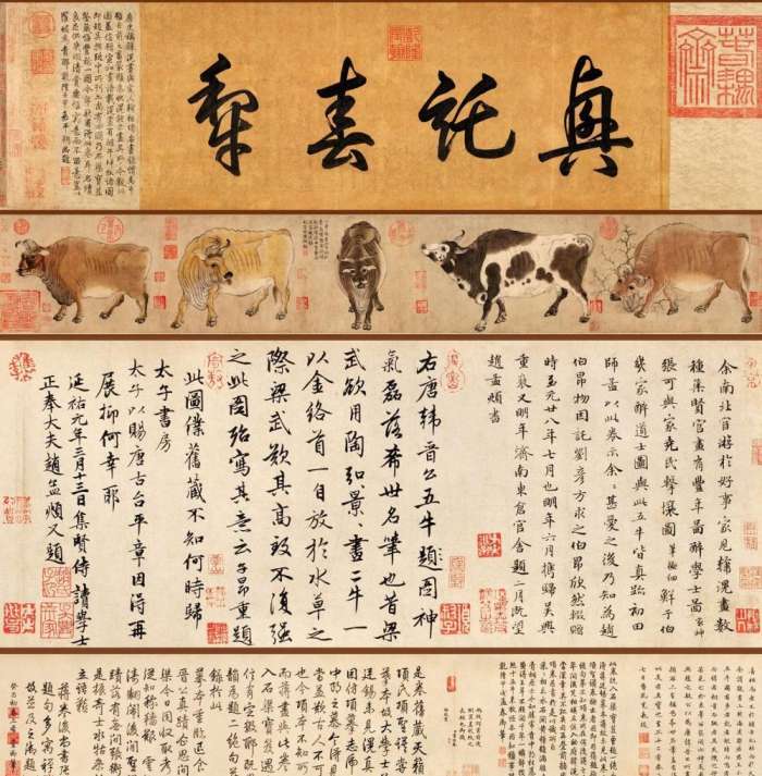 唐 韩滉《五牛图卷》 历代国画 第1张