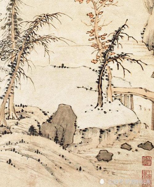 邹之麟《秋林水阁》 历代国画 第4张