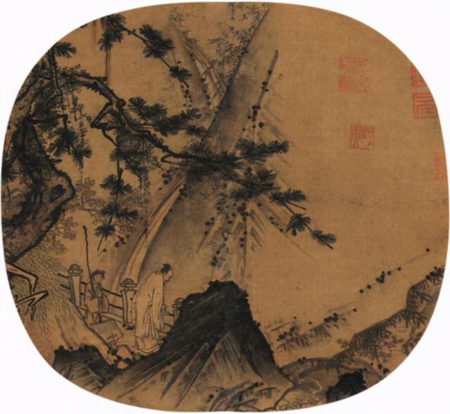 丁野夫《幽溪听泉图》 历代国画 第1张