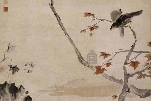 华嵒《秋树八哥图》 历代国画 第3张